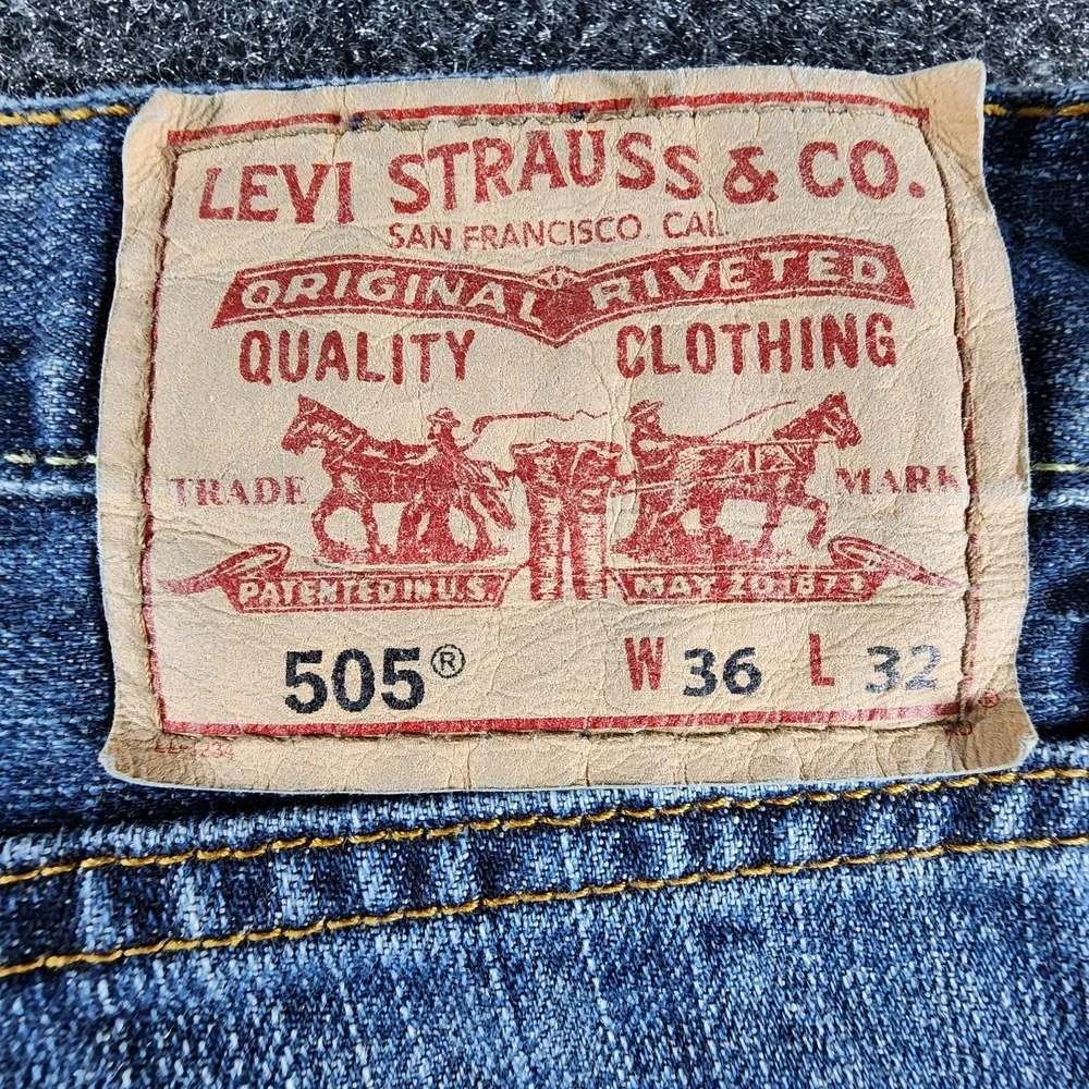 Levis 505 Regular Straight Fit Jeans‎ Mens 36x32 Blue Mid Rise Dark Wash Denim